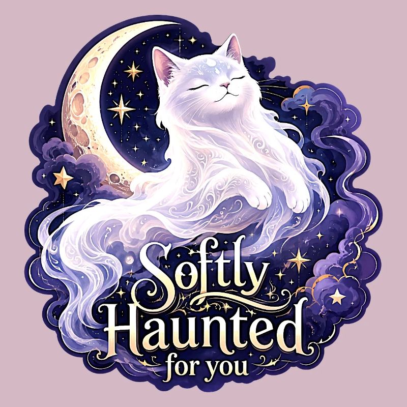 Softly Haunted White Moon Cat Gothic Celestial