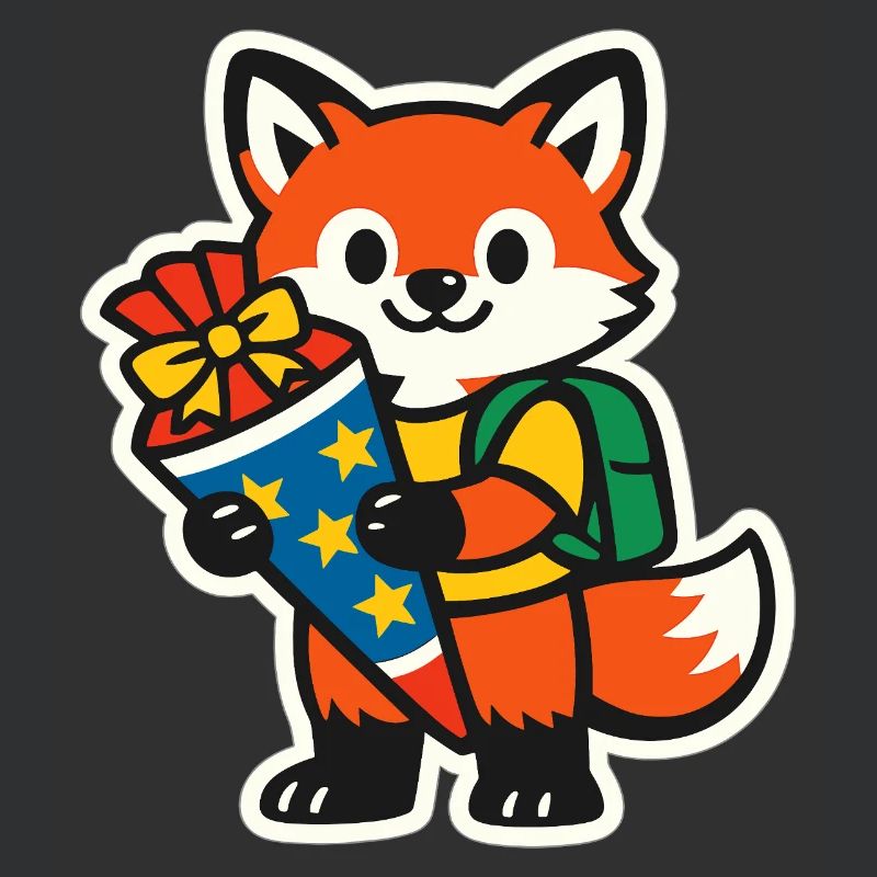 Fuchs mit Geschenk und Rucksack Einschulung