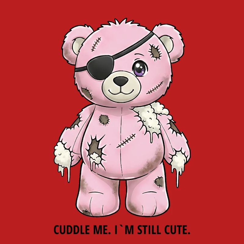 Ours en peluche rose patchwork avec cache-œil