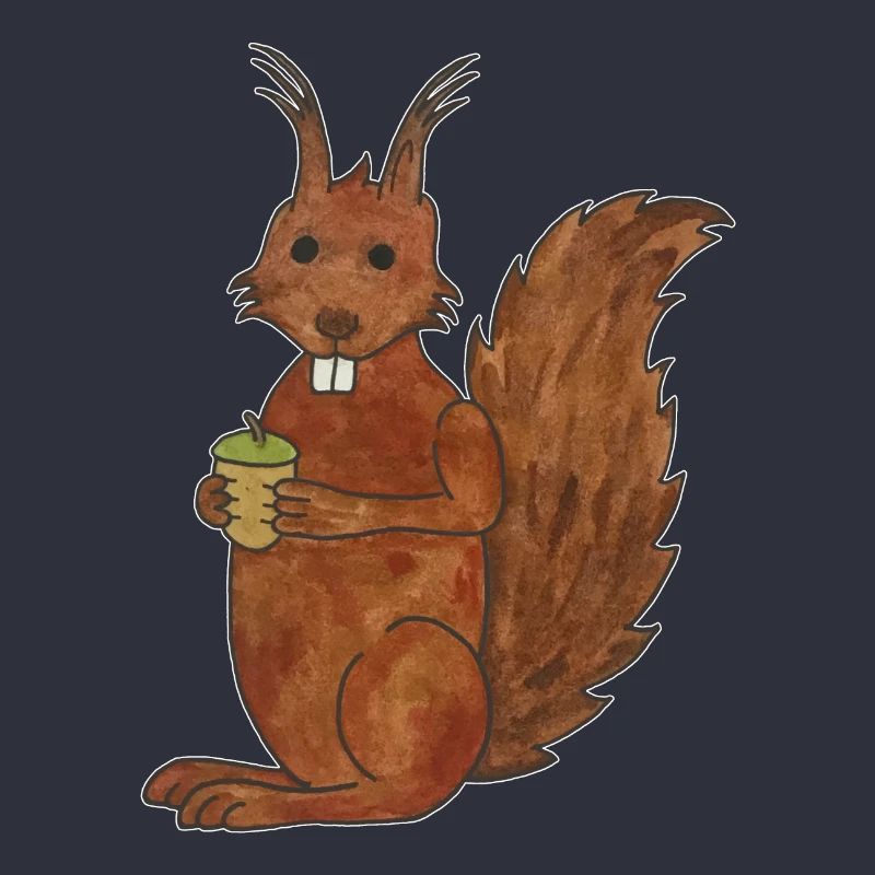 süßes Eichhörnchen mit Eichennuss mit Outlines