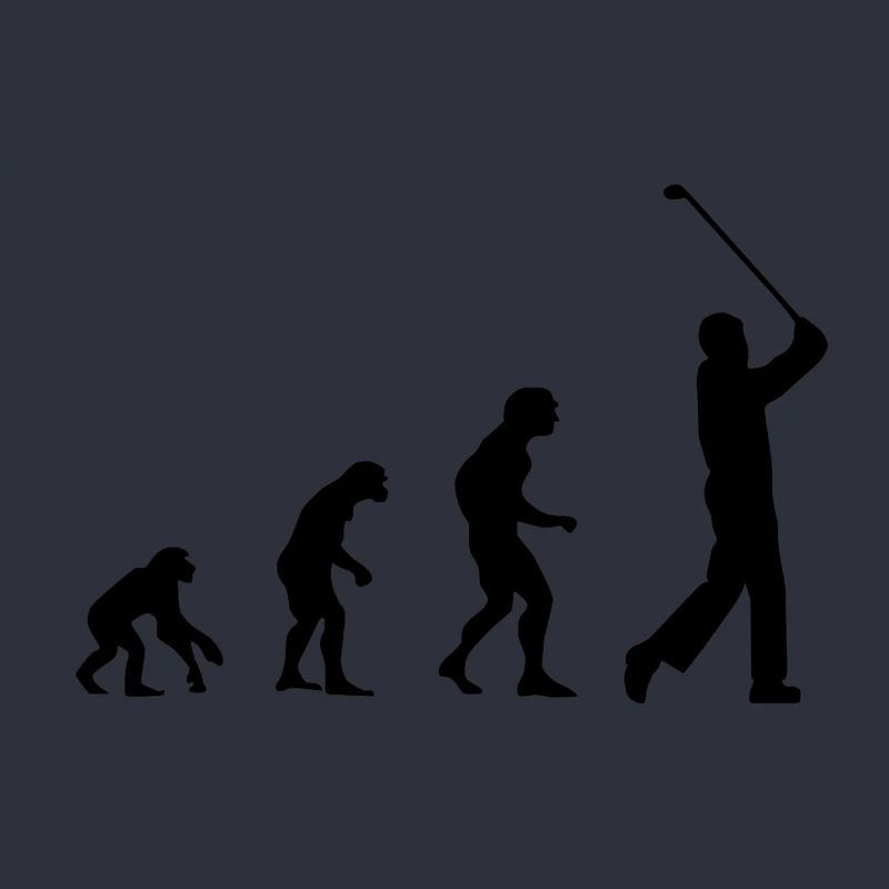 Evolution, monkeys to golfers, golf, tee, man