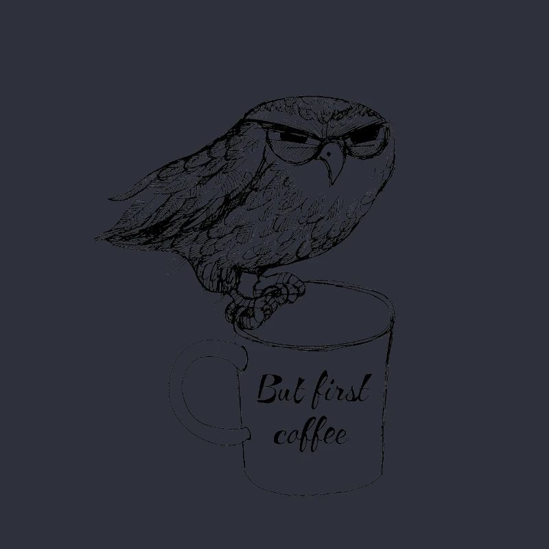 But first coffee! Eule mit eine Tasse Kaffe