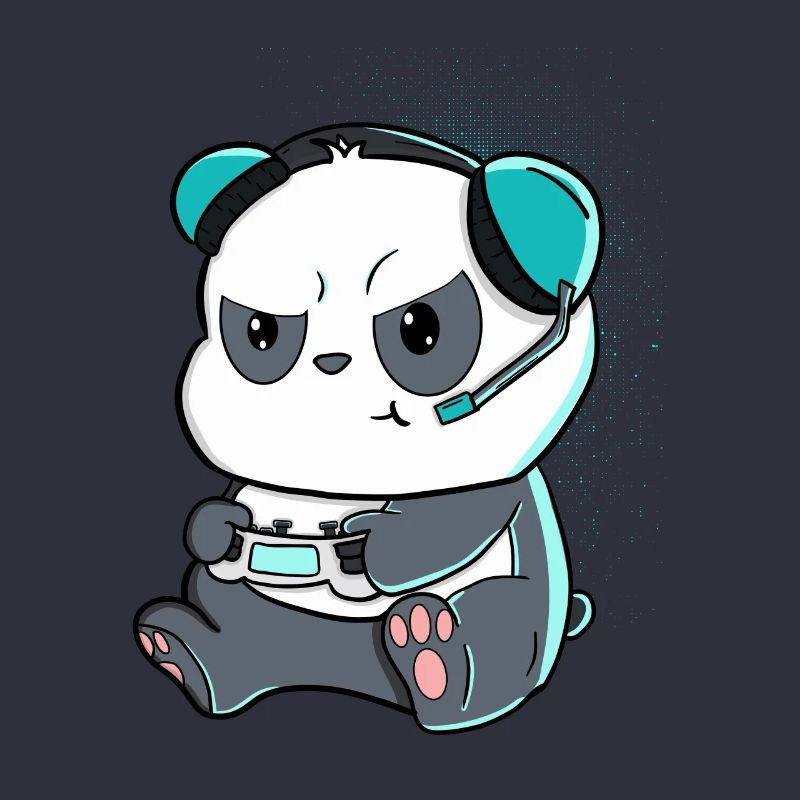 Comic-Style Panda mit Controller und Kopfhörer