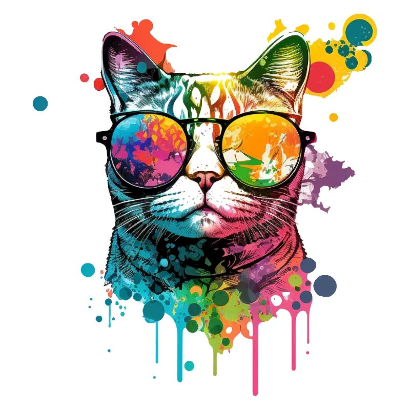Farbenfrohe Katze mit Sonnenbrille