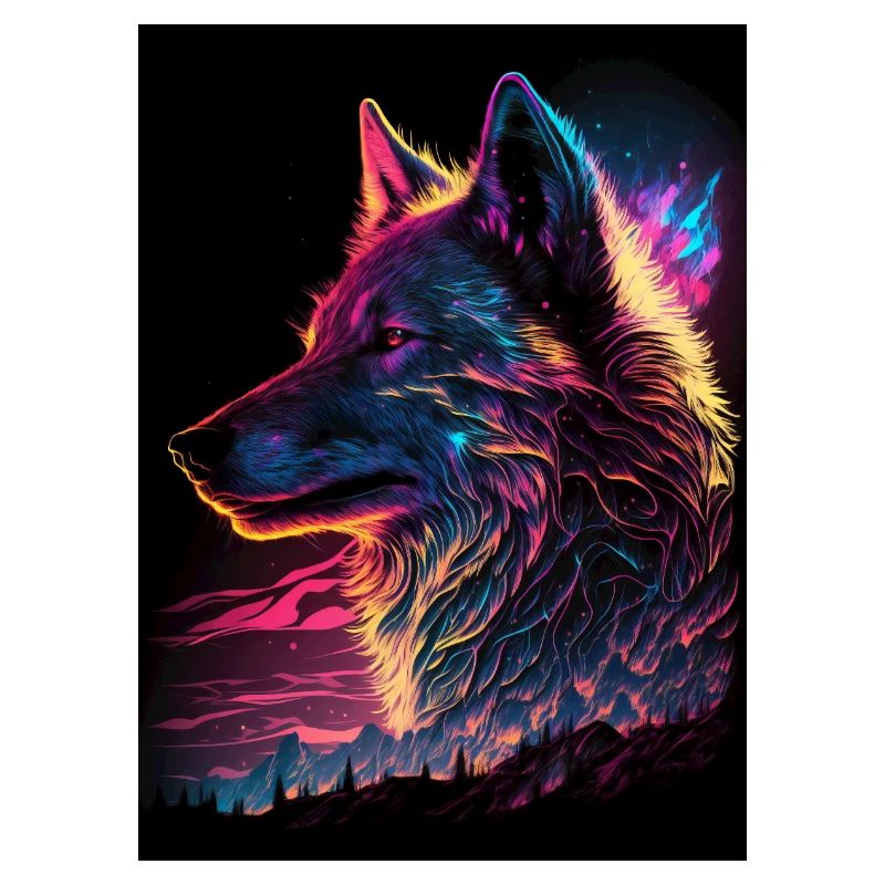 Aurora Borealis Synthwave Wolf