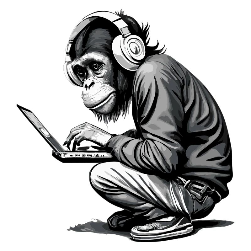 Code Monkey, Monkey with Laptop, Monkey coding