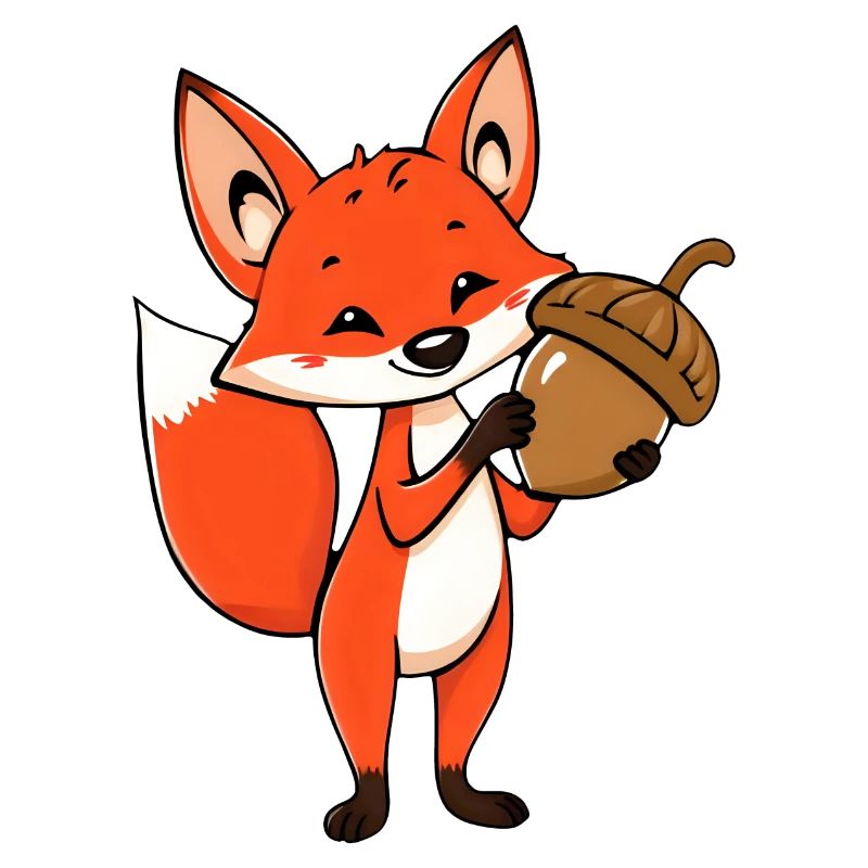 Stolzer Comic-Fuchs mit Eichel