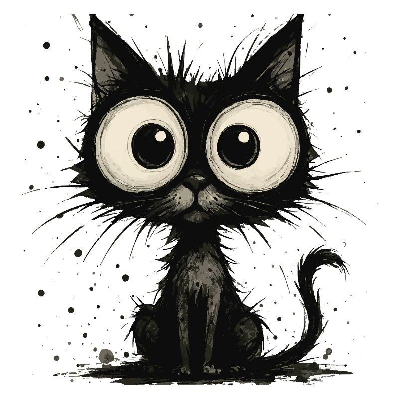 Lustige schwarze Katze mit großen Augen – splash