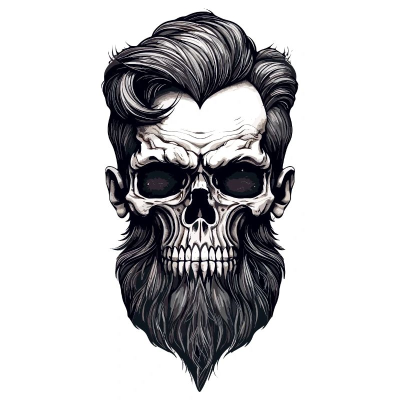 Rockabilly Schädel Mann mit Bart schwarz weiß