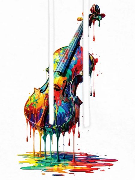 Violin with dripping paint