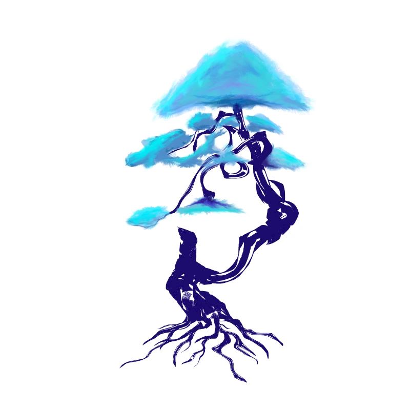 Baumdesign dunkelblau und hellblau (Bonsai)