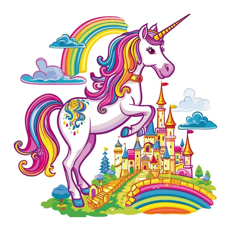 Unicorn, Rainbow, Castle, Multicolorful, Magic, Fantasy