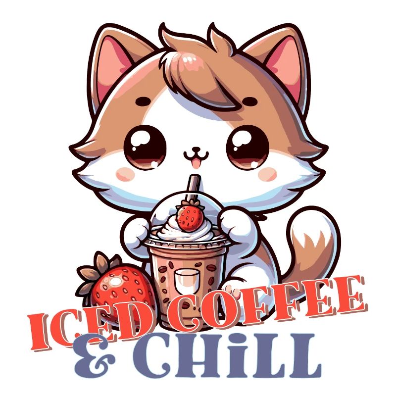 Eiskaffee Katzen Kawaii kitten Iced coffee chill