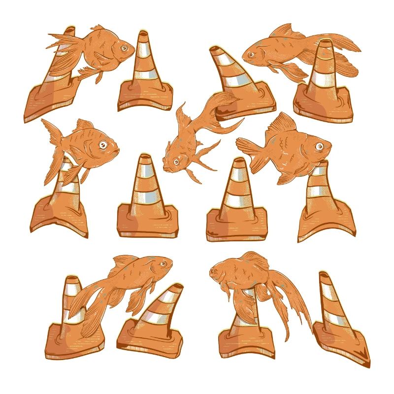Orange Road cones and fish pattern