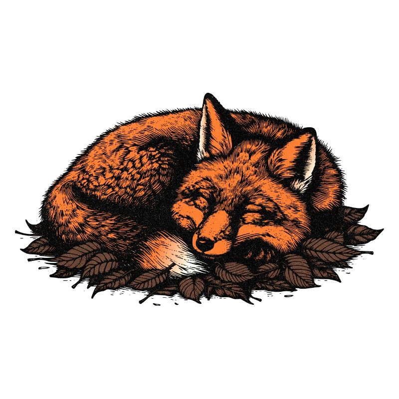 Sleeping fox on autumn leaves