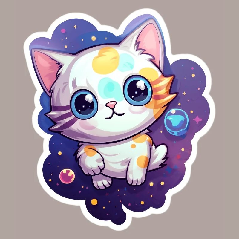 Mignon chat de dessin animé flottant dans l’espace