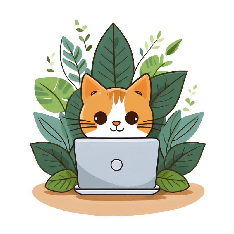 Chat mignon avec ordinateur portable