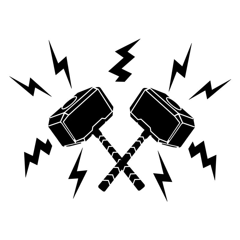 Two hammers of Thor around it lightning