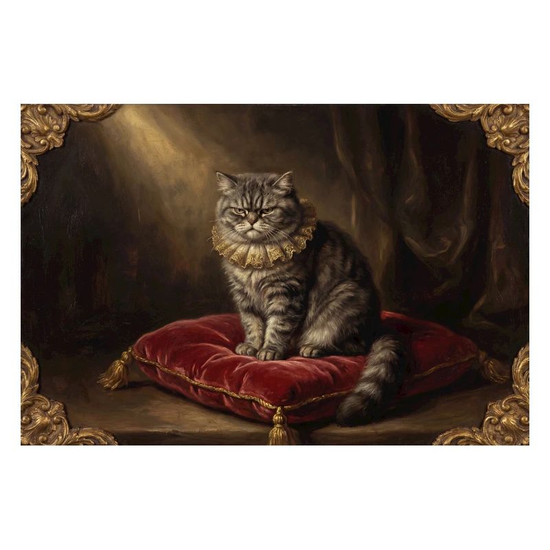 Pose du chat royal dans un cadre baroque
