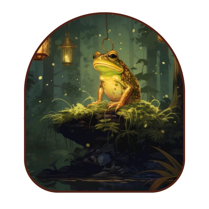 Mystical Frog Lantern Fireflies Night Forest