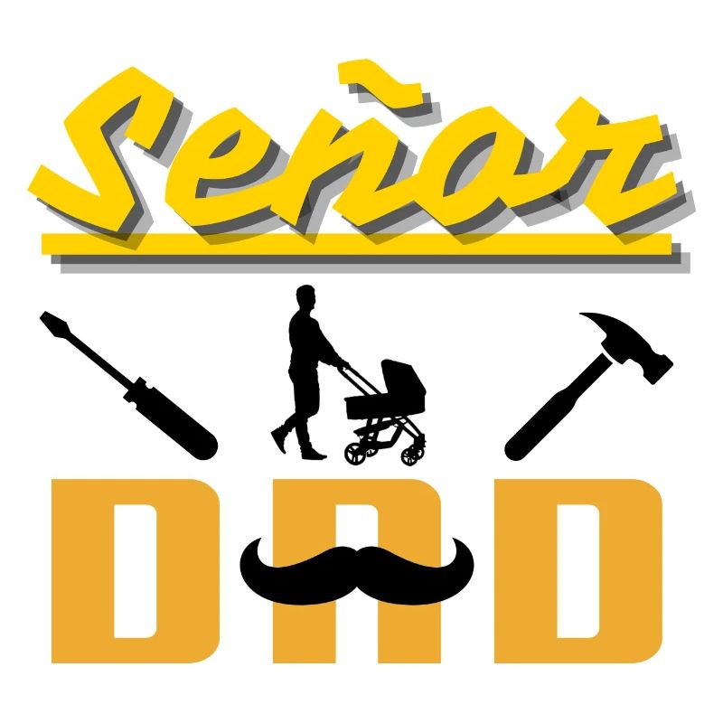 Señor Dad Father With Stroller Mustache