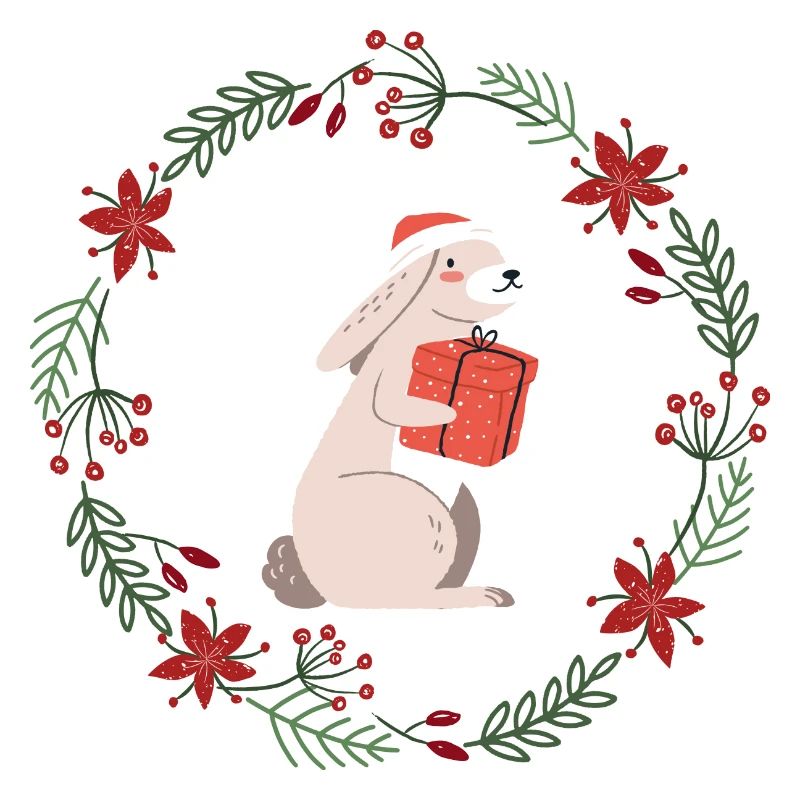 Christmas: rabbits with Christmas present