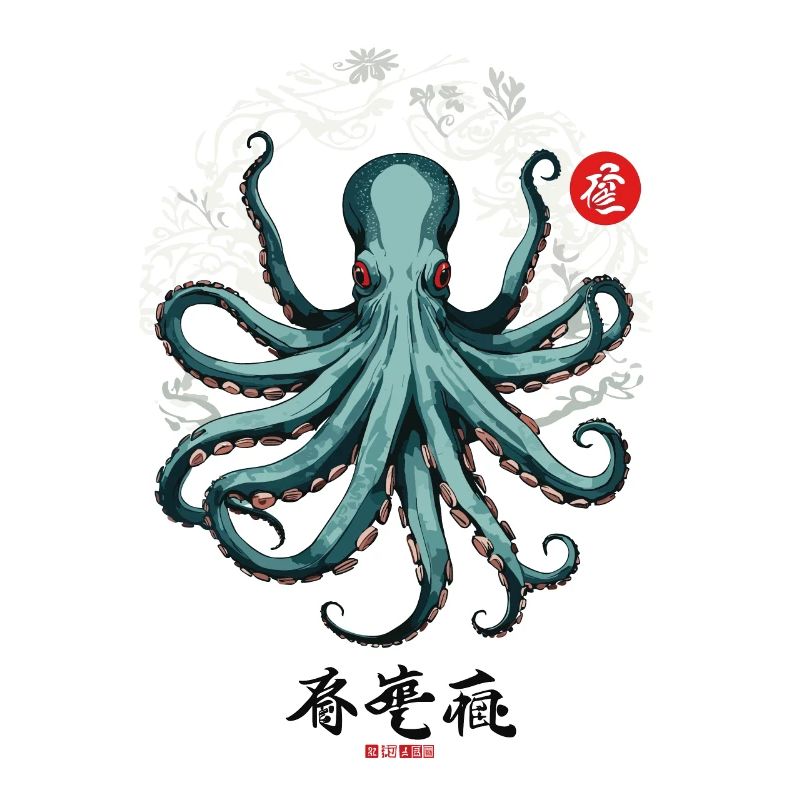 Conception d’affiche japonaise Octopus Ukiyo-E Kanji