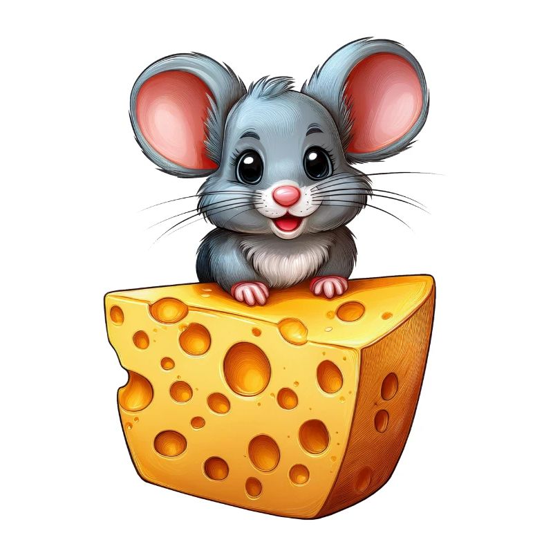 A mouse on a piece of cheese