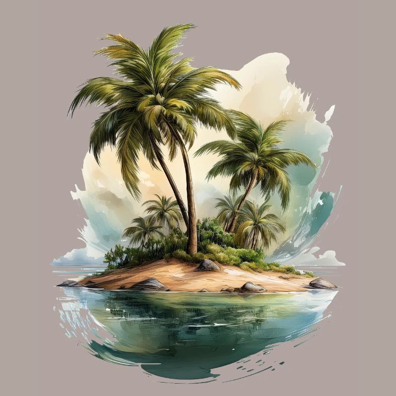 A deserted island with palm trees