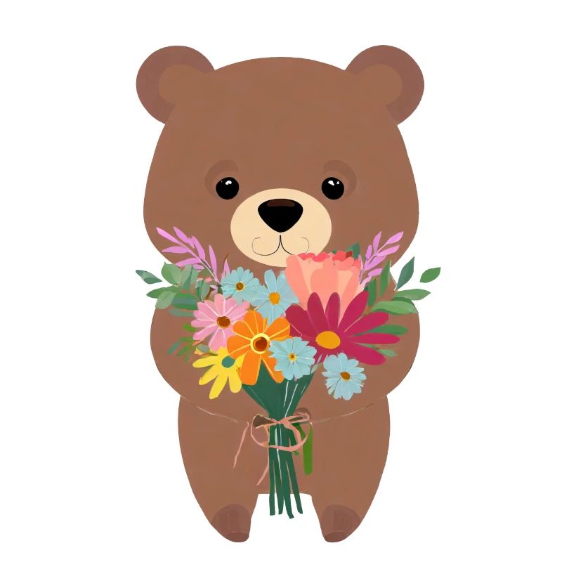 Orso con mazzo di fiori