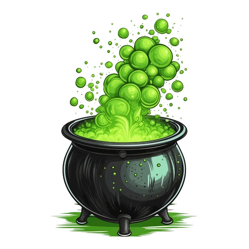 Caldero de bruja con poción mágica verde