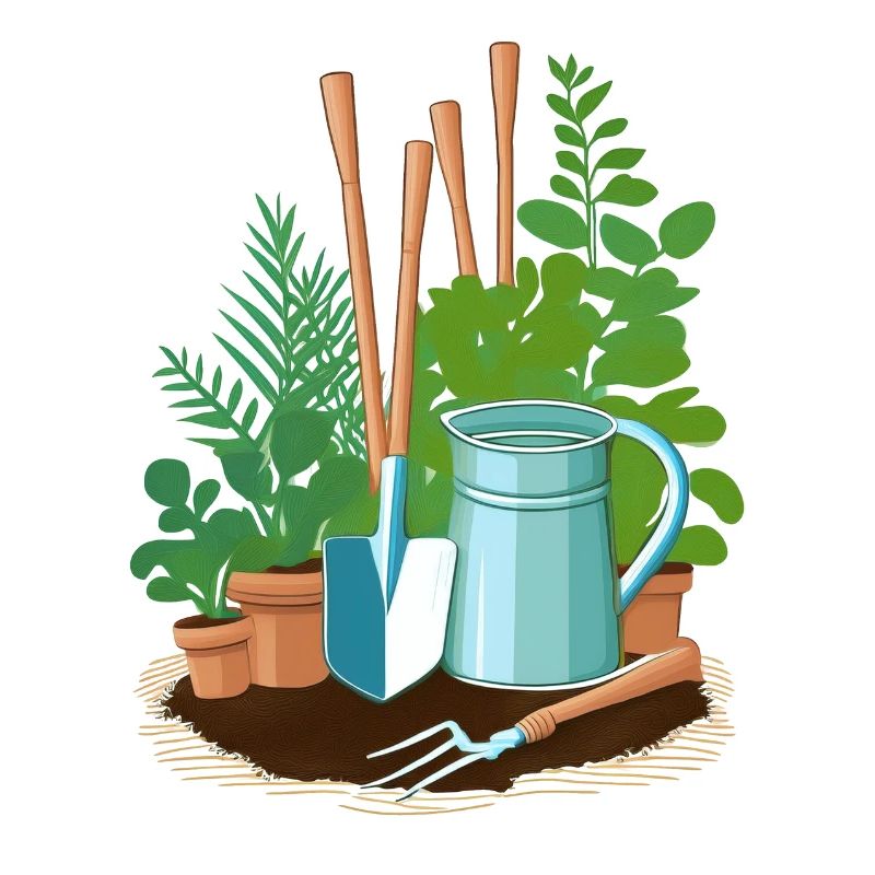 Utensilien eines Gärtners: Schaufel, Harke, ect