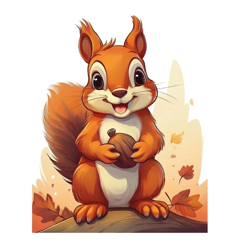 Écureuil heureux avec une noix en automne