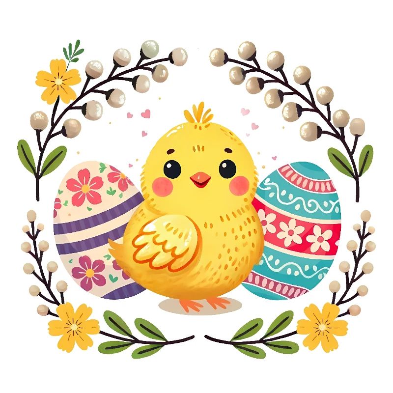 Cute Easter chicklet and eggs