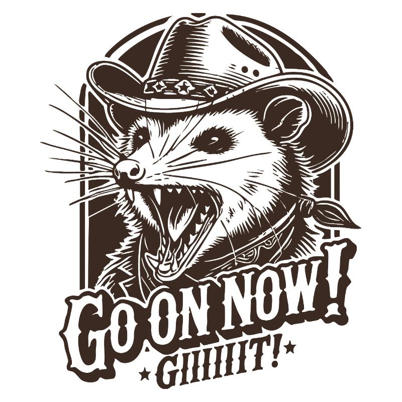 Vintage Go on Now Git Funny Cowboy Opossum Meme