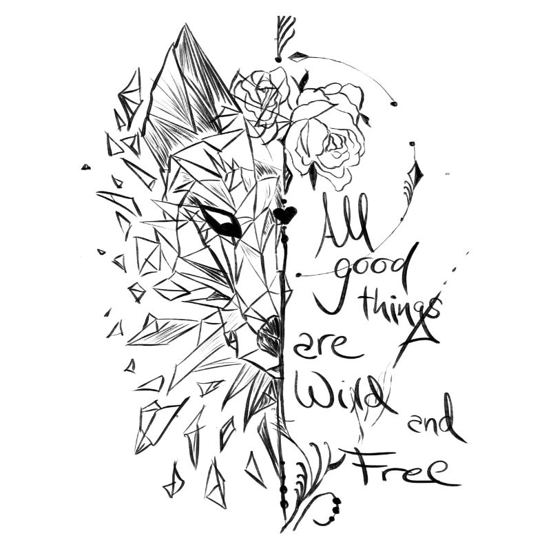 Fuchs mit Spruch, Skizze, Blume