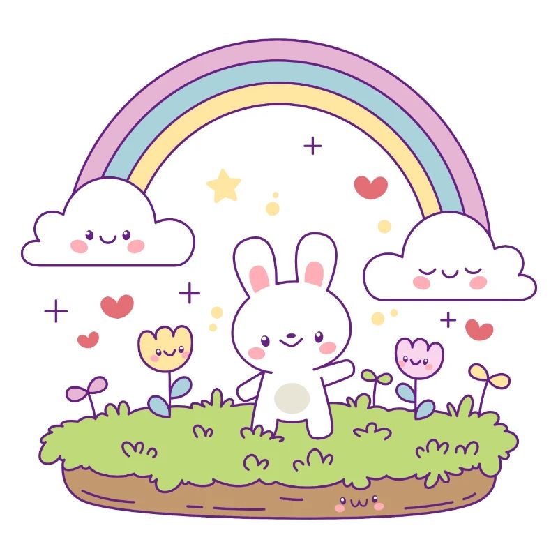 Süßer Hase unter einem Regenbogen