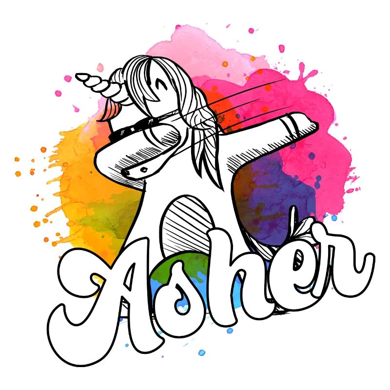 ASHER - Beau nom de garçon avec licorne cool