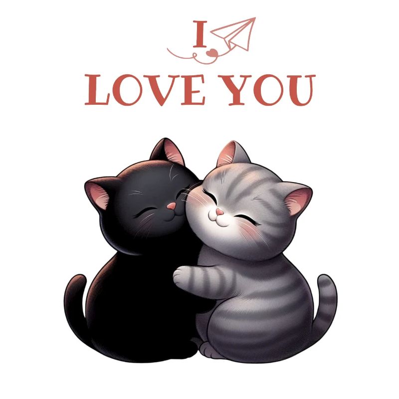 2 schwarze und graue Katzen Ich liebe dich