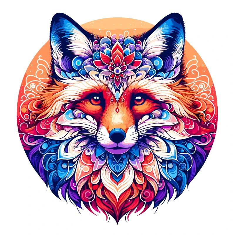 Vibrant Fox Mandala: Whimsical Floral Artwork