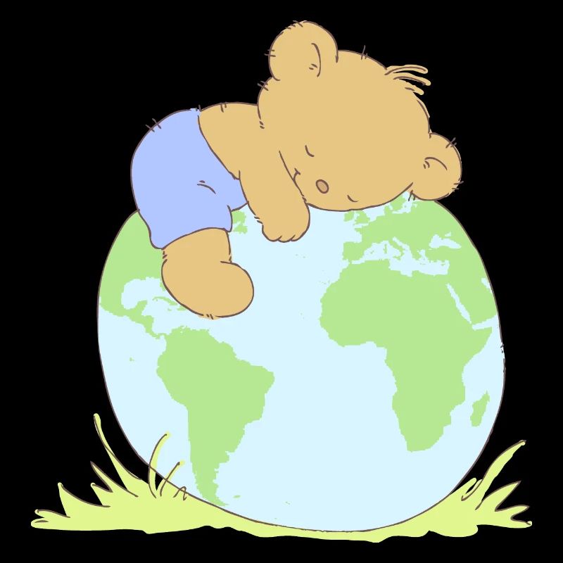 Cute Teddy Bear hugging world globe.