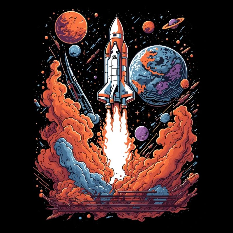 Space Shuttle mit Planeten und Sterne Illustration
