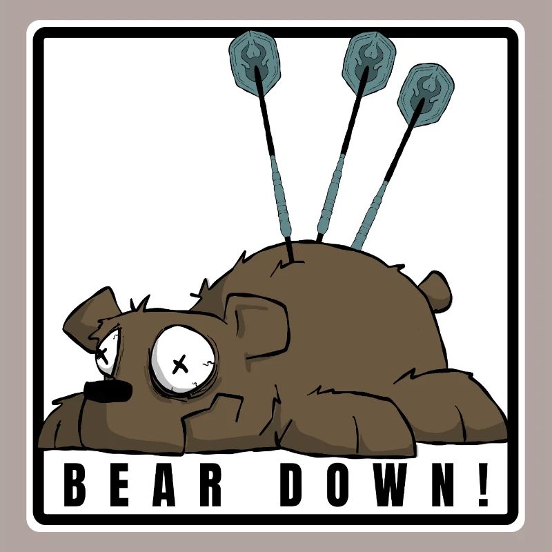 Funny darts comic motif. BEAR DOWN !