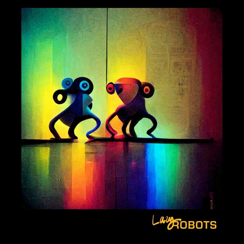 Deux robots arc-en-ciel dansants