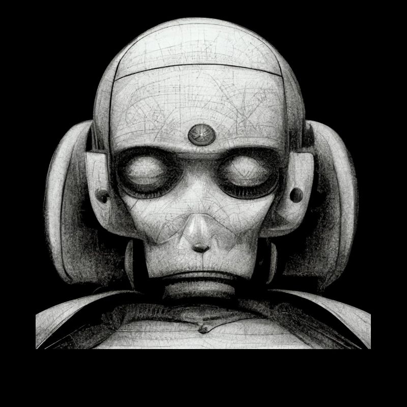 Scetch eines traurigen männlichen träumenden Roboters