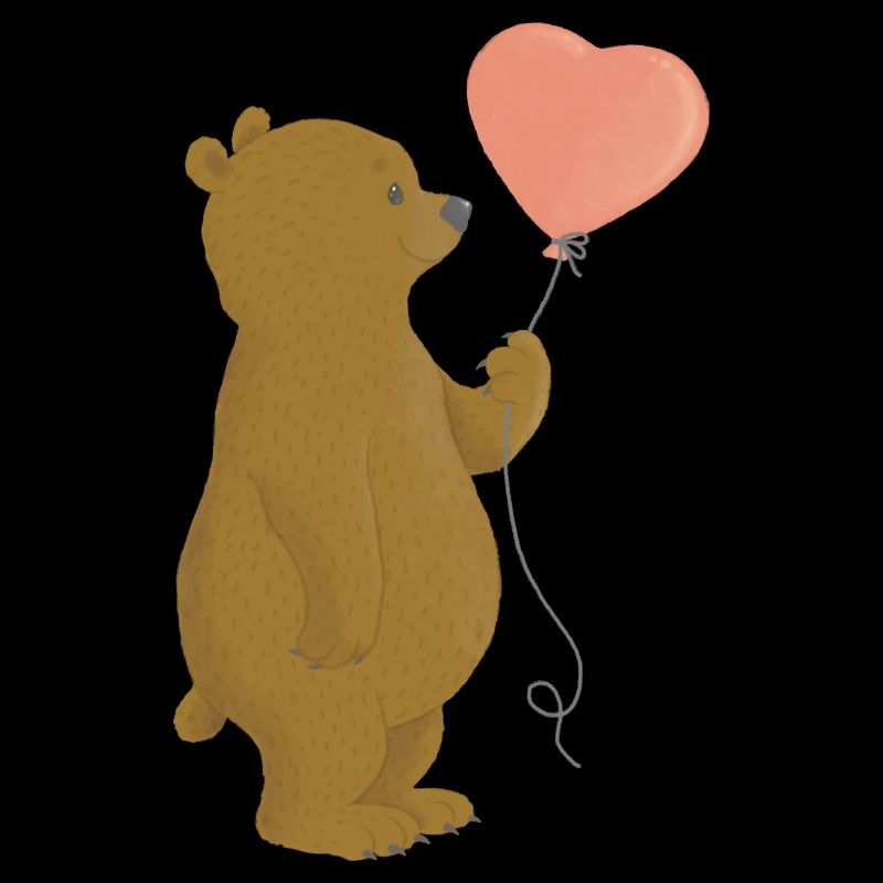 Fröhlicher Bär mit rosa Herz-Luftballon