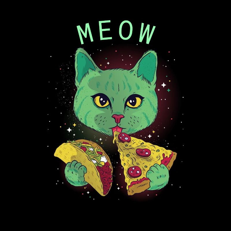 Funny Cosmic Science Cat - Taco und Pizza essen