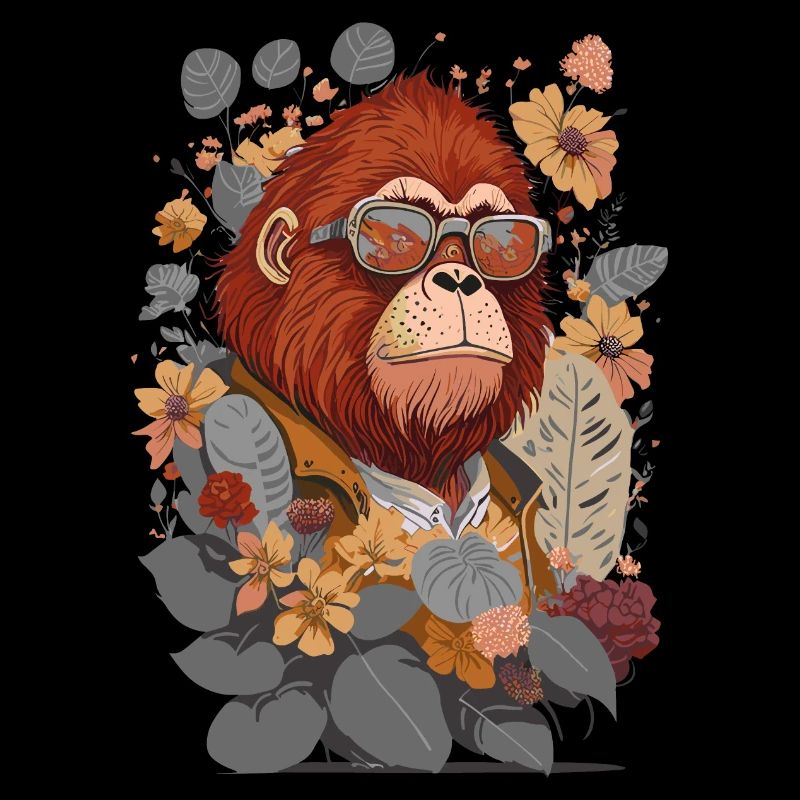 Gorille avec lunettes de soleil et illustration de fleurs