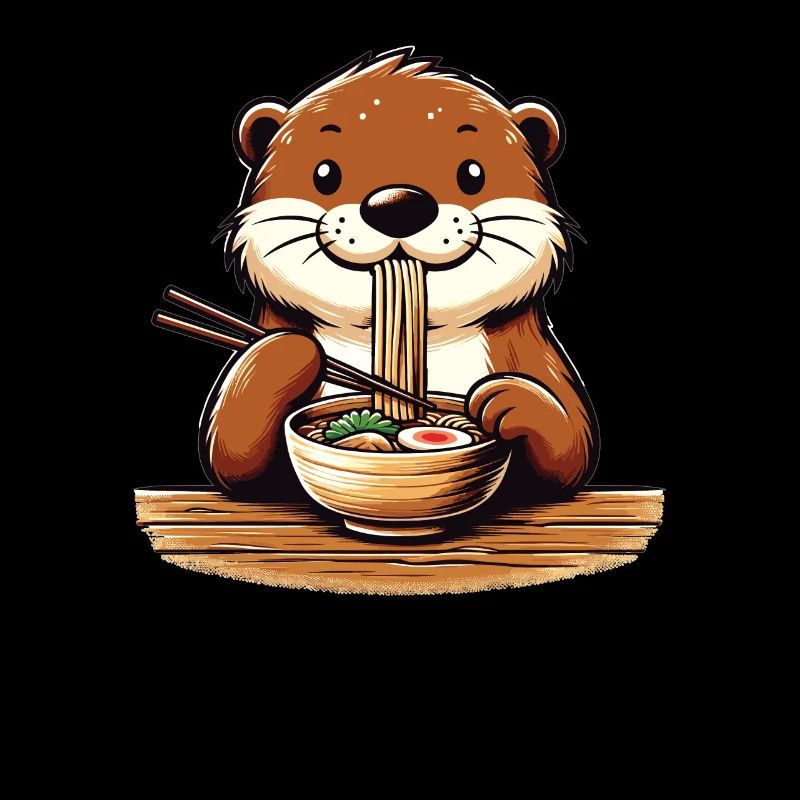 süße Otter isst Ramen Nudeln Ottern Ramen