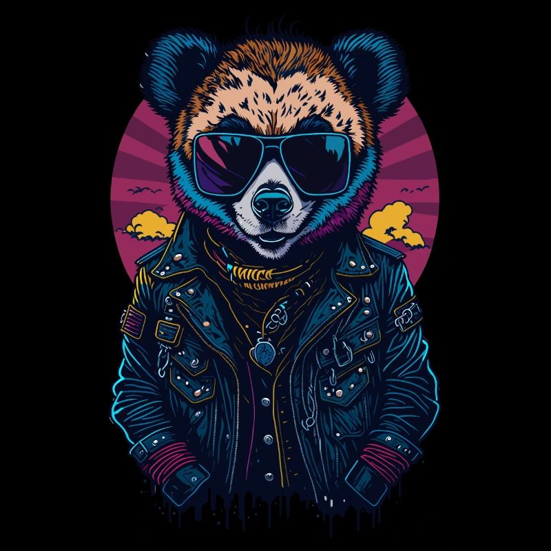 Cooler Panda mit Sonnenbrille und Lederjacke